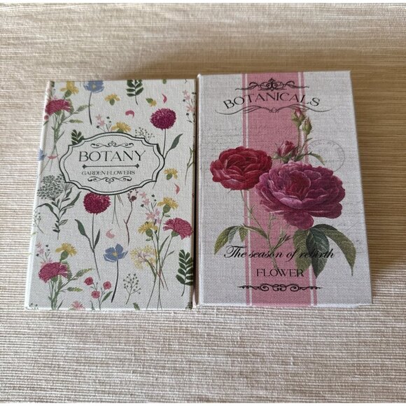 Versa Botany Decorative Box Hidden Storage Book Canvas Wood Set of 2 Floral - Picture 2 of 14